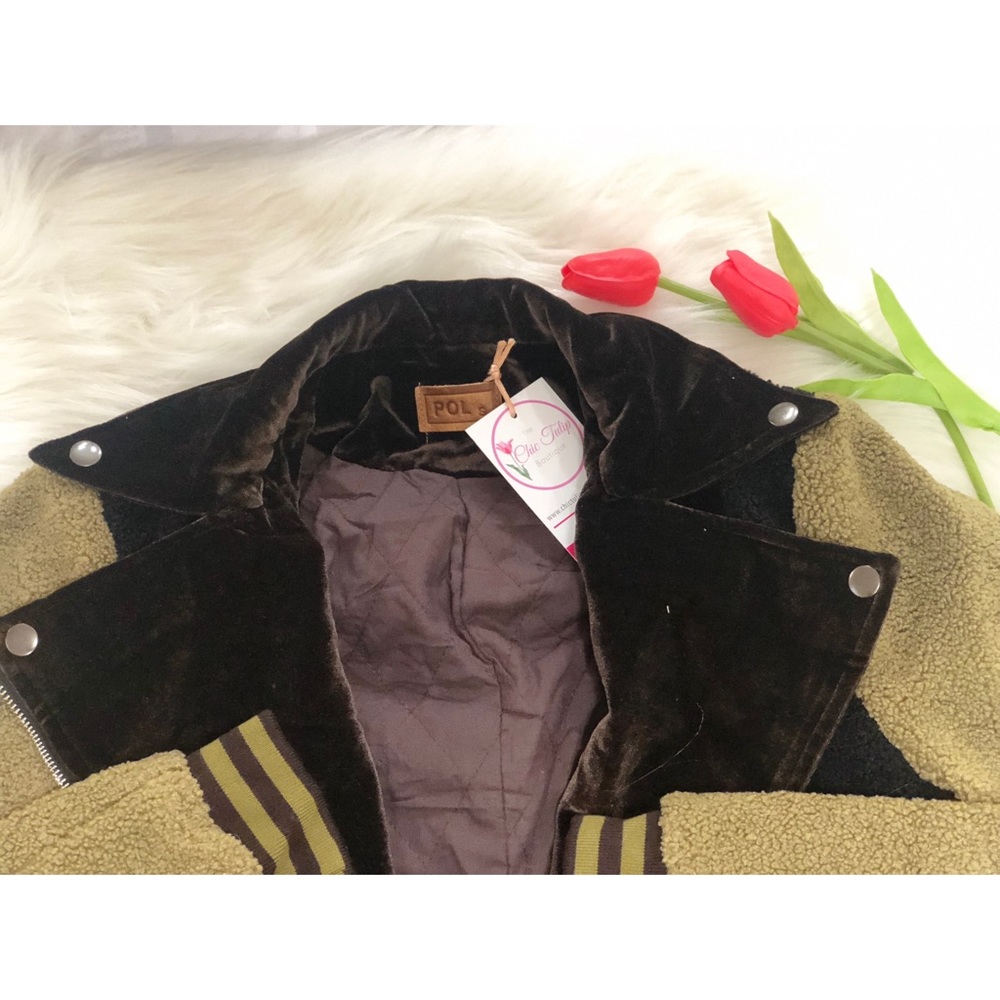 POL clothing woman’s size M jacket biker motorcycle brown bomber velvet Sherpa - Picture 14 of 15